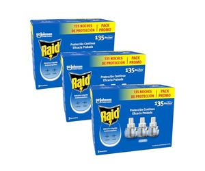 Raid Líquido Eléctrico Recambio Triple, protección frente al mosquito común y tigre, hasta 135 noches de protección, sin olor, Pack de 3 recambios, 3x27ml