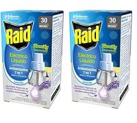 Raid Recambio Eléctrico Líquido Family Lavanda 30 noches - Cargador para aparato enchufe anti mosquitos comunes y tigre 2 en 1, mata y ahuyenta, Fragancia Lavanda (Paquete de 2)