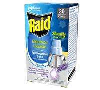 Raid Recambio Eléctrico Líquido Family Lavanda 30 noches - Cargador para aparato enchufe anti mosquitos comunes y tigre 2 en 1, mata y ahuyenta, Fragancia Lavanda
