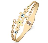 RAIDIN Acero inoxidable de 18K de oro lindo Mal de ojo Pulseras brazalete de la suerte Evil Eyes pulseras puño de protección de joyería regalos para mujeres niñas Charms (Oro-066)
