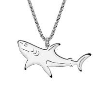 RAIDIN Acero inoxidable lindo océano animal tiburón cangrejo caballito de mar tortuga delfín collar colgante joyería regalos para mujeres niñas playa partido encantos (Plata-071 Tiburón)