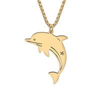 RAIDIN Acero inoxidable lindo océano animal tiburón cangrejo caballito de mar tortuga delfín collar colgante joyería regalos para mujeres niñas playa partido encantos (Gold-030 Delfín)