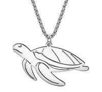 RAIDIN Acero inoxidable lindo océano animal tiburón cangrejo caballito de mar tortuga delfín collar colgante joyería regalos para mujeres niñas playa partido encantos (Plata-072 Tortuga)