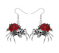 RAIDIN Acrílico Día de los Muertos Cráneo de Araña Temedor Pendientes Colgante Regalos de Vacaciones de Halloween para Mujeres Niñas, Joyería de Traje Gótico Spooky Regalos Extraños Accesorios (Negro)