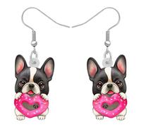 RAIDIN Acrílico Día de San Valentín Lindo Perro Colgantes Pendientes Regalos para Mujeres Niñas Niños Anime Perrito Mascotas Joyería para Novia Festival Cumpleaños Decoraciones (Bulldog francés)