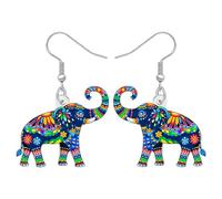 RAIDIN Acrílico Divertido Boho Mandala Elefante Pendientes Colgante Regalos para Mujeres Niñas Bohemio Diseño Floral África Lindo Amantes de los Animales Jungle Joyería Encanto para Mamá (Marina)