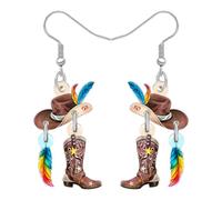 RAIDIN Acrílico Divertido Vaquero Vaquera Botas Gorro Pendientes Colgante Western Regalos para Mujeres Niñas Mamá Lindo Único Joyería Regalos Ecuestres para Rodeo Amantes del Música País (Colorido)