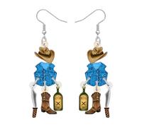 RAIDIN Acrílico Divertido Vaquero Vaquera Botas Gorro Pendientes Colgante Western Regalos para Mujeres Niñas Mamá Lindo Único Joyería Regalos Ecuestres para Rodeo Amantes del Música País (Azul)