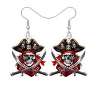 Raidin Acrílico Espeluznante Cráneo Pirata de Halloween Pendientes Colgante Regalos de Vacaciones Extraños para Mujeres Niñas, Gótico Cruzado Espada Disfraz Joyería Accesorios Encantos (Negro)