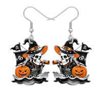 RAIDIN Acrílico Gótico Halloween Pirata Cráneo Pendientes Colgante Regalos de Vacaciones Extraño para Mujeres Niñas, Calabaza Espeluznante con Accesorios de Joyería de Traje de Barco Pirata (Gris)