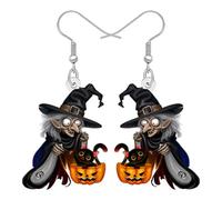 RAIDIN Acrílico Horror Halloween Misterio Bruja Pendientes Colgante Extraños Regalos de Vacaciones Para Mujeres Niñas, Sombrero de Bruja Spooky y Accesorios de Joyería de Disfraz de Calabaza (Negro)