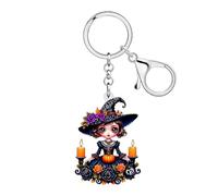 RAIDIN Acrílico Lindo Muñeca Bruja de Halloween Llavero Regalos para Mujeres Niñas, Muñecas de Anime con Claves de Calabaza Coche Accesorios de Cartera (Multicolor)