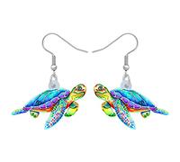 RAIDIN Acrílico Lindo Océano Animales Cangrejo Tortuga Pulpo Medusa Pendientes colgantes para las mujeres Niñas Vida Marina Joyería Regalos para Fiesta en la Playa Charms (Tortuga A)