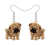 RAIDIN Acrílico lindo perro chino Shar Pei mascotas pendientes colgantes para las mujeres niñas dulce cachorro joyería regalos para los amantes del perro Charms (Dorado)