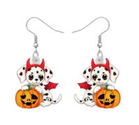 RAIDIN Acrílico lindo perro de Halloween con calabaza pendientes colgantes para las mujeres niñas sombrero de mago cachorro joyería regalos para mascotas amantes de las decoraciones (Dálmatas)