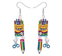RAIDIN Lápiz de acrílico lindo arco iris Regla Maestro Estudiante Pendientes colgantes para las mujeres Niñas Colorido Apreciación Joyería Regalos para la vuelta al cole (Lápiz A)