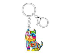 RAIDIN Llavero acrílico bohemio Pitbull Dog Pitbull regalos para amantes de los perros mujeres, llavero Pit Bull Puppy bolsa accesorios, Colorido, M
