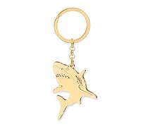 RAIDIN Llavero de acero inoxidable chapado en oro de 18 quilates con diseño de animal oceánico, tiburón, ballena, delfín, llavero para mujeres y niñas, llaveros para regalo de coche, Tiburón dorado, M