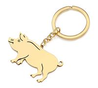 RAIDIN Llaveros de acero inoxidable chapado en oro plata lindo cerdo vaca cabra Llavero Joyería de animales de granja Regalos para Mujeres Niñas Llaves de Coche Accesorios para Bolsos (Cerdo 085GO)