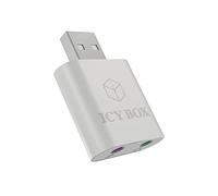 Raidsonic IB-AC527 USB 2.0 Type-A 3.5 mm x 2 Plata adaptador de cable - Adaptador para cable (USB 2.0 Type-A, 3.5 mm x 2, Macho/hembra, Plata, Aluminio, C-Media HS-100B)