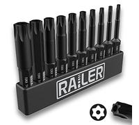 Railer Juego de 10 puntas de seguridad Torx de 5 cm de acero S2 de 5 cm con vástago de liberación rápida y un riel de almacenamiento (T8, T9, T10, T15, T20, T25, T27, T30, T40, T45)