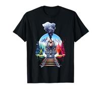 Railfan Railway Co. Tren Ferrocarril Locomotora de vapor Invierno Camiseta Multicolor Talla S Manga Corta Jersey Unisex-niños