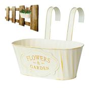 Railing Planter - Metal Hangable Deck Planter for Florals | Rustproof Iron with Removable Over-The-Rail Hooks & Drainage Holes for Balcony Garden, Patio Yard, and Outdoor Fences