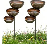 Rain Catcher Bird Bath,Bronze Rain Catcher Garden Stake,Metal Tall Three Tier RainCatchers for Garden,for Butterfly Bee Bird and Outdoor Rainwater Collection Bird Landscape (2)