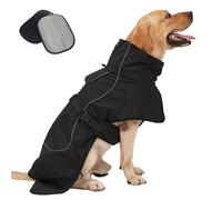Rain Coat For Dogs, Cold Weather Coat with Soft Fleece Lining, Waterproof Dog with Legs,Djustable Dog Rain Reflective Raincoats For Indoor & Outdoor, Camping (Black, L)