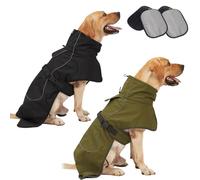 Rain Coat For Dogs, Cold Weather Coat with Soft Fleece Lining, Waterproof Dog with Legs,Djustable Dog Rain Reflective Raincoats For Indoor & Outdoor, Camping (1Pcs Green+1Pcs Black, XL)