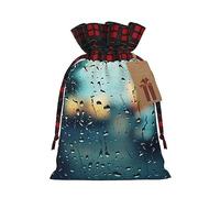 Rain Drops On Glass 1 bolsa de Navidad con cordón de 4.7 x 6.9 pulgadas, bolsa robusta para regalos y artículos esenciales de uso diario