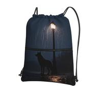 Rain Night Wolf Mochila con cordón y cremallera, impermeable, ligera, para gimnasio, deportes, bolsa ajustable para viajes, senderismo