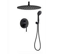 Rain Shower System Black Shower Faucet Set Brass Shower Combo Set Ceiling Mounted Rain Mixer Shower with 3 Mode Handheld Shower, Stainless Steel Shower Head, Embedded Box,10 Inch