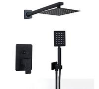 Rain Shower System Black Shower Faucet Set Single Handle Brass Shower Combo Set Wall Mounted Rain Mixer Shower with Stainless Steel Handheld Shower and Shower Head,10 Inch
