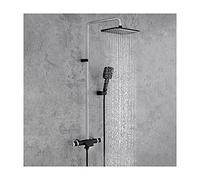 Rain Shower System Brass Shower Faucet Set DualHandle Shower Combo Set Wall Mounted Rain Mixer Shower with Waterfall Tub Spout, 2 Mode Handheld Shower, Rectangular Shower Head,Black Chrome
