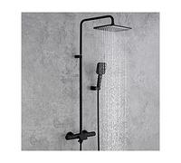 Rain Shower System Brass Shower Faucet Set DualHandle Shower Combo Set Wall Mounted Rain Mixer Shower with Waterfall Tub Spout, 2 Mode Handheld Shower, Rectangular Shower Head,Black