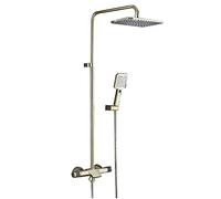 Rain Shower System Brass Shower Faucet Set DualHandle Shower Combo Set Wall Mounted Rain Mixer Shower with Waterfall Tub Spout, 2 Mode Handheld Shower, Rectangular Shower Head,Zirconium Gold
