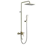 Rain Shower System Brass Shower Faucet Set Single Handle Shower Combo Set Wall Mounted Rain Mixer Shower with Tub Spout, ABS Handheld Shower and Shower Head,Gold