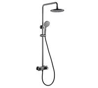 Rain Shower System Brass Shower Faucet Set Wall Mounted Shower Combo Set Double Handle Rain Mixer Shower with Waterfall Tub Spout, 3 Mode Handheld Shower, 8 Inch Shower Head,Gray