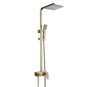 Rain Shower System Brushed Gold Shower Faucet Set Brass Single Handle Shower Combo Set Wall Mounted Rain Mixer Shower with 8 Inch Shower Head, Handheld Shower, Hidden Tub Spout