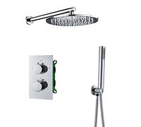 Rain Shower System Concealed, High Pressure Chrome Rainfall Shower Faucet 2 Function Brass Shower Combo Set with Rain Shower Head, Handheld Spray,Wall 10inch