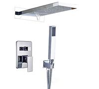 Rain Shower System LED Shower Faucet Set Wall Mounted Shower Combo Set Brass Single Handle Rain Mixer Shower with LED Rainfall and Waterfall Shower Head, Handheld Shower,Chrome