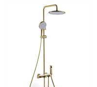 Rain Shower System Thermostatic Shower Faucet Set Wall Mount Shower Combo Set Brass Rain Mixer Shower with Shower Head, Waterfall Tub Spout, 3 Modes Handheld Shower, Bidet Sprayer,Brushed Go