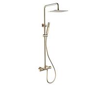 Rain Shower System Wall Mounted Shower Faucet Set Brass Shower Combo Set Dual Handle Rain Mixer Shower with Rectangular Shower Head, Handheld Shower, Waterfall Tub Spout,Brushed Gold