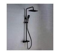 Rain Shower System Wall Mounted Shower Faucet Set Brass Shower Combo Set Dual Handle Rain Mixer Shower with Rectangular Shower Head, Handheld Shower, Waterfall Tub Spout,Black