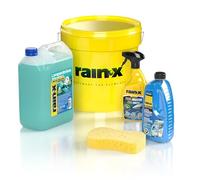 Rain-X Kit de Limpieza de Verano para Coche- Limpiaparabrisas Coche, Limpia Mosquitos Coche, Champú Coche, Cubo y Esponja par Detailing