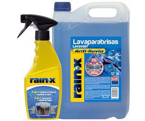 Rain-X Pack Limpiaparabrisas y Tratamiento Antilluvia - Mejora la Visibilidad, Protege de la Lluvia y Evita Rayas - 5 L de Líquido Lavaparabrisas y 500 ml de Limpiacristales