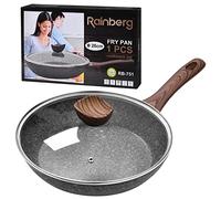 Rainberg Sartén de 26 cm, sartén con tapa, sartén de granito antiadherente, sartenes antiadherentes con tapa, sartén de piedra con tapa, compatible con inducción (26 cm)