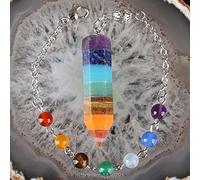 Rainbow 7 Chakra Layered Gem Stone Charms Péndulo con cadena 1PCS
