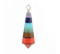 Rainbow 7 Chakra Natural Gem Stone Beads Chain Hexagon Prism Pendulum Charm Layered Dowsing Pendant Jewelry Making-E-1 No chain